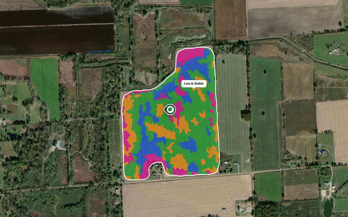 Yield stability zones mapped across a Michigan field
